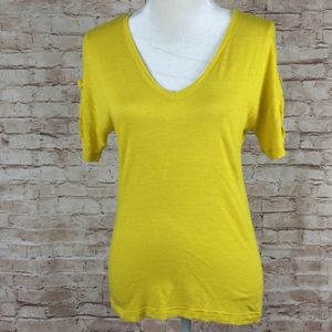 Lacoste Tops - Yellow Lacoste linen blend V-Neck tee shirt 36 Lacoste Tops - Yellow Lacoste linen blend V-Neck tee shirt 36
